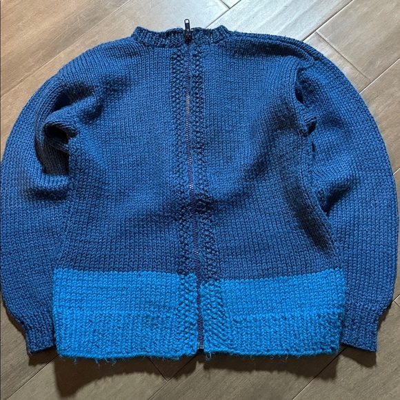 Vintage Hand Knit Sailboat Zip Up Cardigan Sweater - Picture 3 of 4